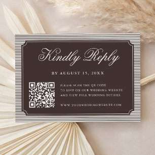 Elegant Brown Striped QR Code Wedding RSVP Card