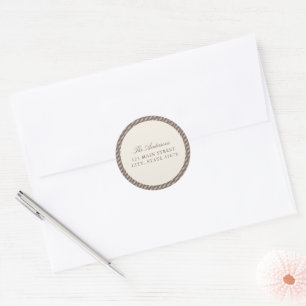 Elegant Brown Stripes Return Address Classic Round Sticker