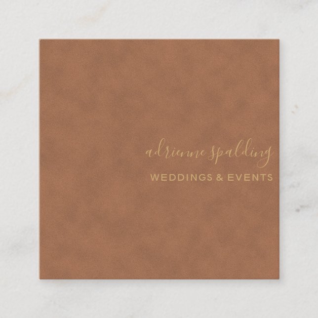 Elegant Brown Suede Leather Texture Professional Square Business Card (Front)