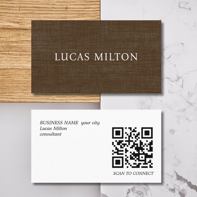 Elegant Brown Texture QR Code Contact Business Card (Creator Uploaded)