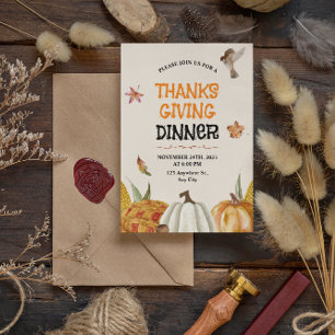 Elegant Brown Vintage Floral Thanksgiving  Invitation