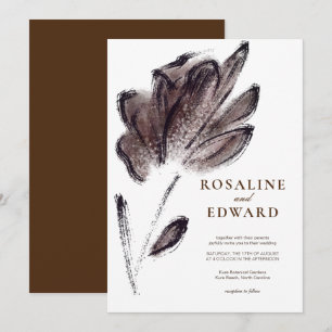 Elegant Brown Watercolor Floral Wedding Invitation
