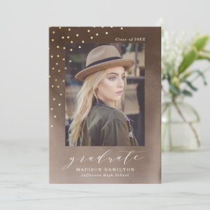 Elegant Brown Watercolor Photo Graduation Party Invitation