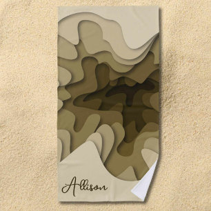 Elegant Brown Wavy Lines Personalised Summer Beach Towel