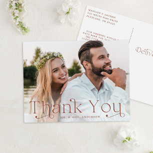 Elegant Brown Wedding Photo Thank You Postcard