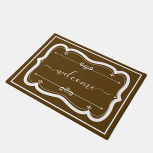 Elegant Brown White Custom Decorated welcome Doormat