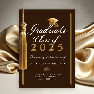 Elegant Brown White Gold Script College Graduation Announcement
