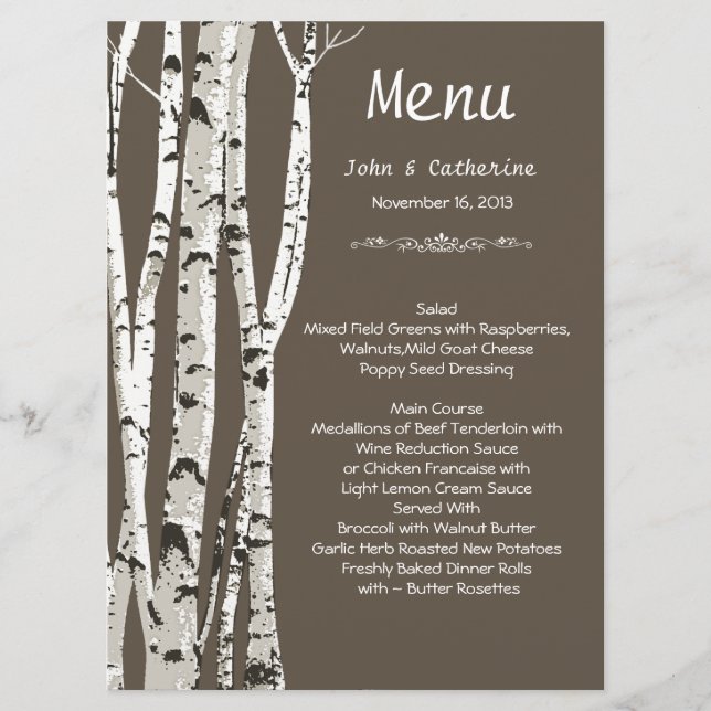 Elegant Brown with Birch Trees Wedding Menu (Front)