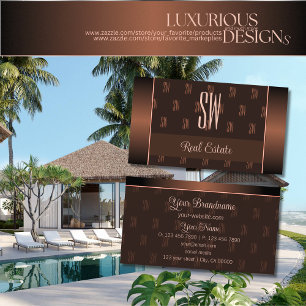 Elegant Brown with Monogram Pattern Professional Business Card