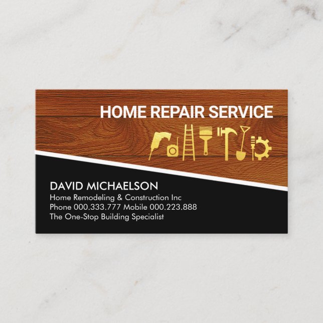 Elegant Brown Wood Carpenter Business Card (Front)