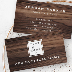 Elegant brown wood grain look logo business card
