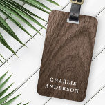 Elegant brown wood look custom name luggage tag<br><div class="desc">Luggage tag featuring a printed image of brown wood grain and  your custom name or text.</div>