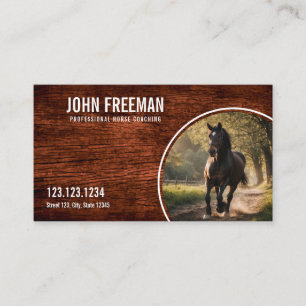 Elegant Brown Wood Texture Horse Photo Equine Business Card