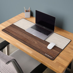 Elegant Brown Wood Texture Modern Style Monogram Desk Mat