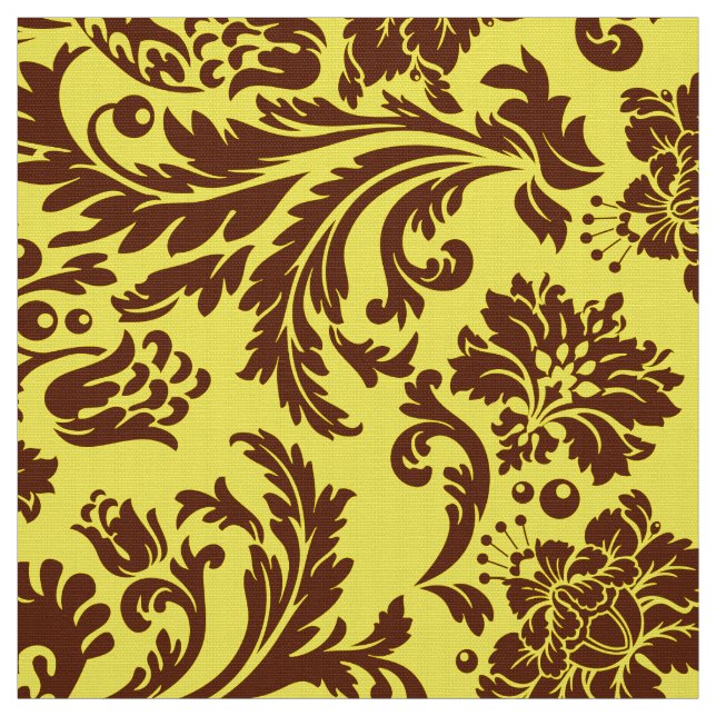Elegant Brown & Yellow Floral Damasks Fabric (Swatch)