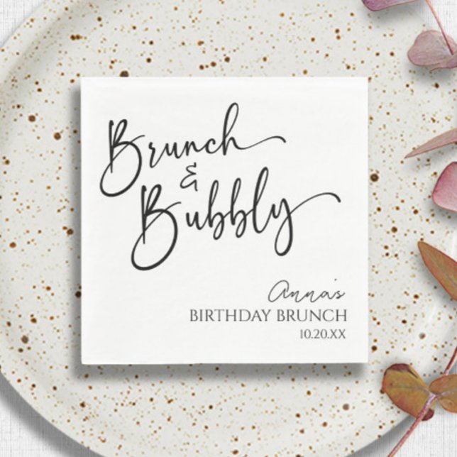 Elegant Brunch and Bubbly Birthday Brunch Party Napkin (Creator Uploaded)
