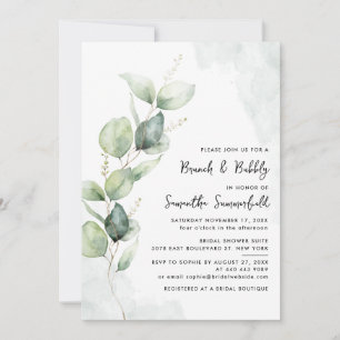 Elegant Brunch and Bubbly Bridal Shower Eucalyptus Invitation