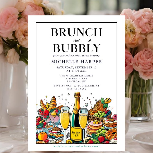 Elegant Brunch and Bubbly Bridal Shower Invitation (Brunch and Bubbly Bridal Shower Invitation.)