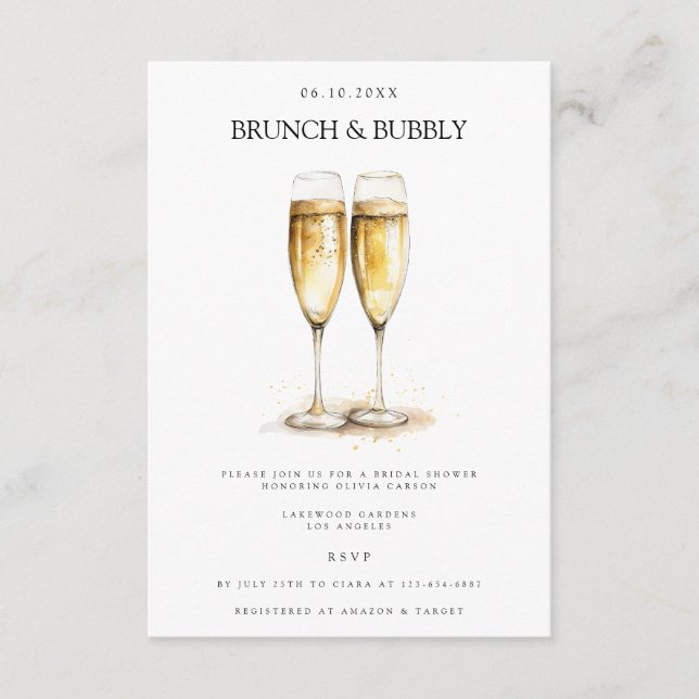 Elegant Brunch & Bubbly Bridal Shower Invitation (Front)