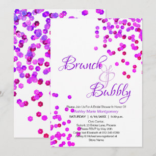 Elegant Brunch Bubbly Bridal Shower Purple Sequins Invitation
