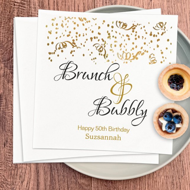 Elegant Brunch Bubbly Gold Confetti Custom Party Napkin (Creator Uploaded)