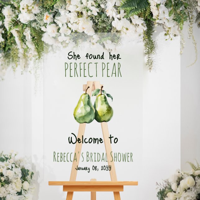 Elegant Brunch Perfect Pear Bridal Shower Welcome Acrylic Sign (Creator Uploaded)