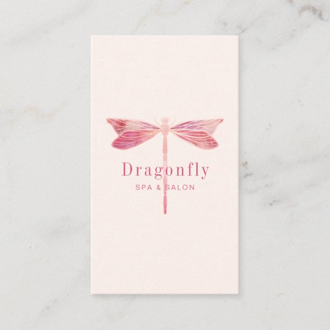 Elegant Brush Pink Watercolor Dragonfly Business Card (Front)