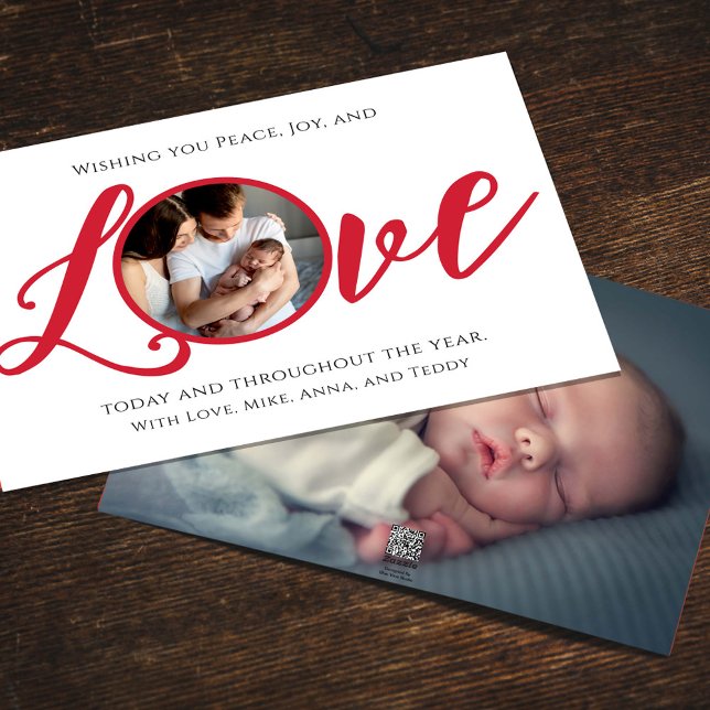 Elegant Brush Script Christmas Photo Holiday Card (Christmas holiday "Love" typography greeting card with photo template. )