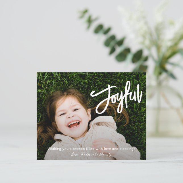 Elegant Brush Script Joyful Modern Christmas Card (Standing Front)