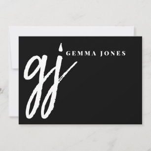 Elegant Brush Script White Monogram Black  Card