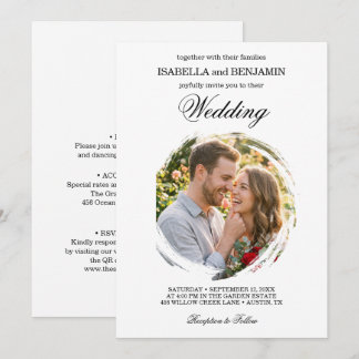 Elegant Brush Stroke Circle Photo Wedding Invitation