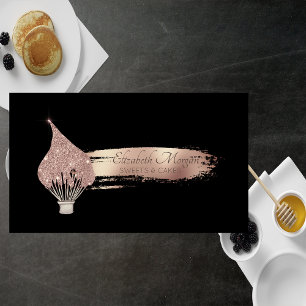 Elegant Brush Stroke Glitter Whisk Sweets Black Business Card