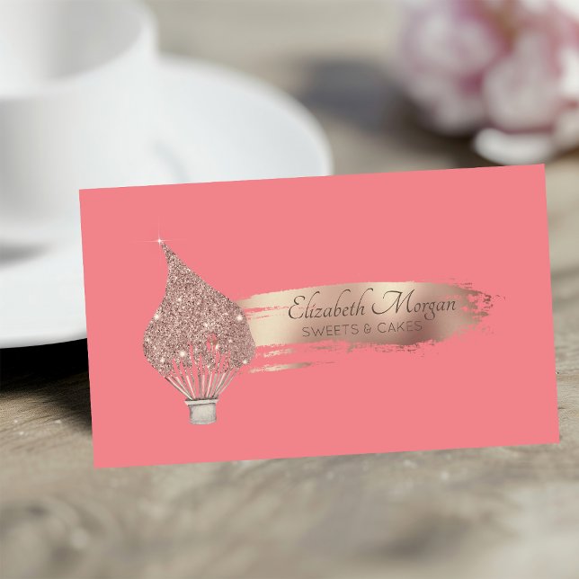 Elegant Brush Stroke Glitter Whisk Sweets Business Card (Creator Uploaded)