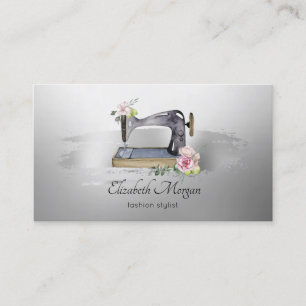 Elegant Brush Stroke Lotus Grey Sewing Machine Business Card