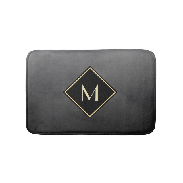 Elegant Brushed Black With Simple Gold Monogram Bath Mat (Front)