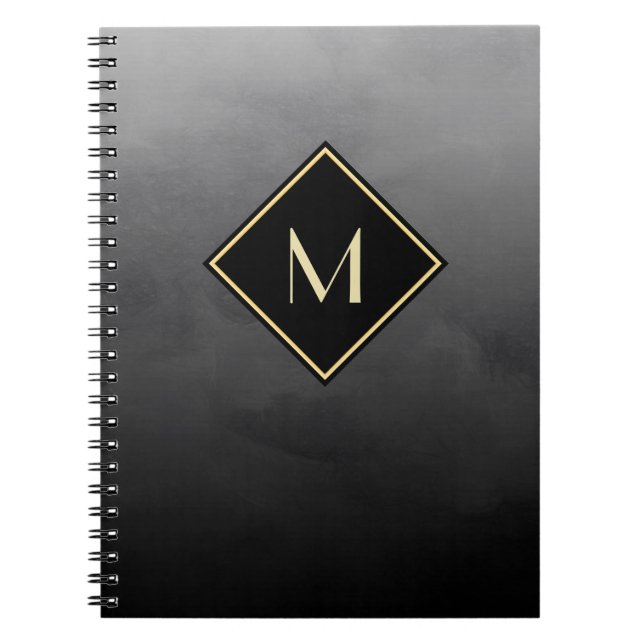 Elegant Brushed Black With Simple Gold Monogram Notebook (Front)