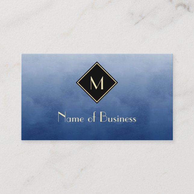 Elegant Brushed Blue With Simple Gold Monogram Business Card (Front)