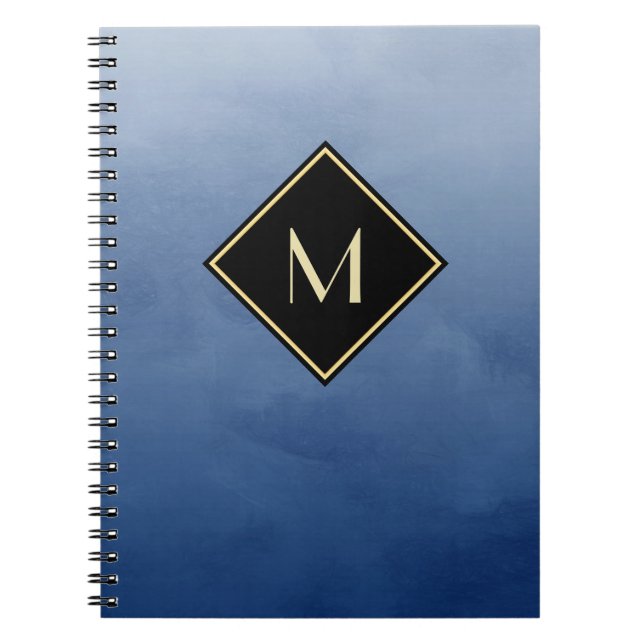 Elegant Brushed Blue With Simple Gold Monogram Notebook (Front)