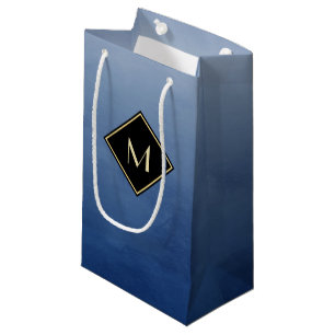 Elegant Brushed Blue With Simple Gold Monogram Small Gift Bag