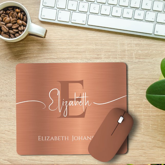 Elegant Brushed Copper Metal Stylish Monogrammed Mouse Pad (Creator Uploaded)