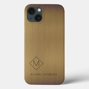 Elegant brushed copper monogrammed name modern iPhone 13 case