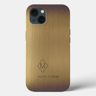 Elegant brushed copper monogrammed name modern iPhone 13 case