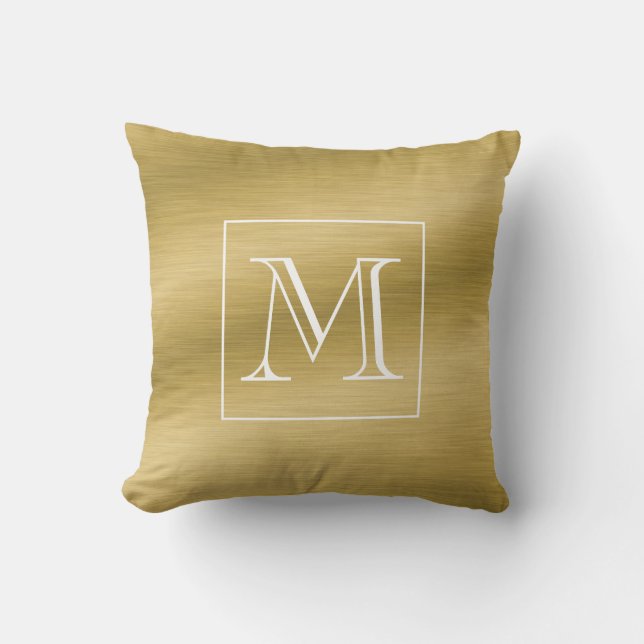 Elegant Brushed Gold Monogram Cushion (Front)
