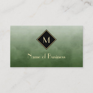 Elegant Brushed Green With Simple Gold Monogram Business Card