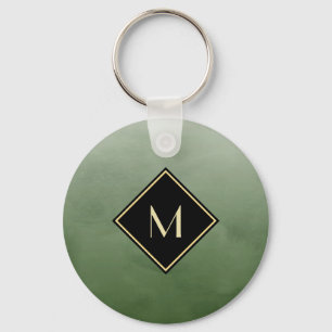 Elegant Brushed Green With Simple Gold Monogram Key Ring