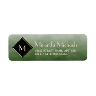 Elegant Brushed Green With Simple Gold Monogram Return Address Label