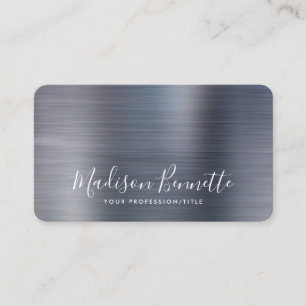 Elegant Brushed Metallic Grey Calligraphy Script Business Card