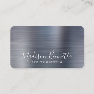Elegant Brushed Metallic Grey Calligraphy Script Business Card