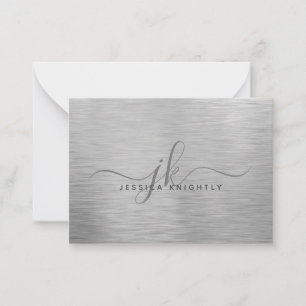 Elegant Brushed Metallic Silver Script Monogram Card