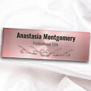 Elegant Brushed Pink Metal Scroll Professional Name Tag
